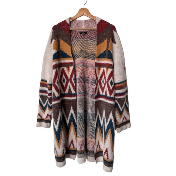 MM by My Michelle Geometric Coat Duster Open Front Cardigan Sweater Multi Large - Picture 1 of 9